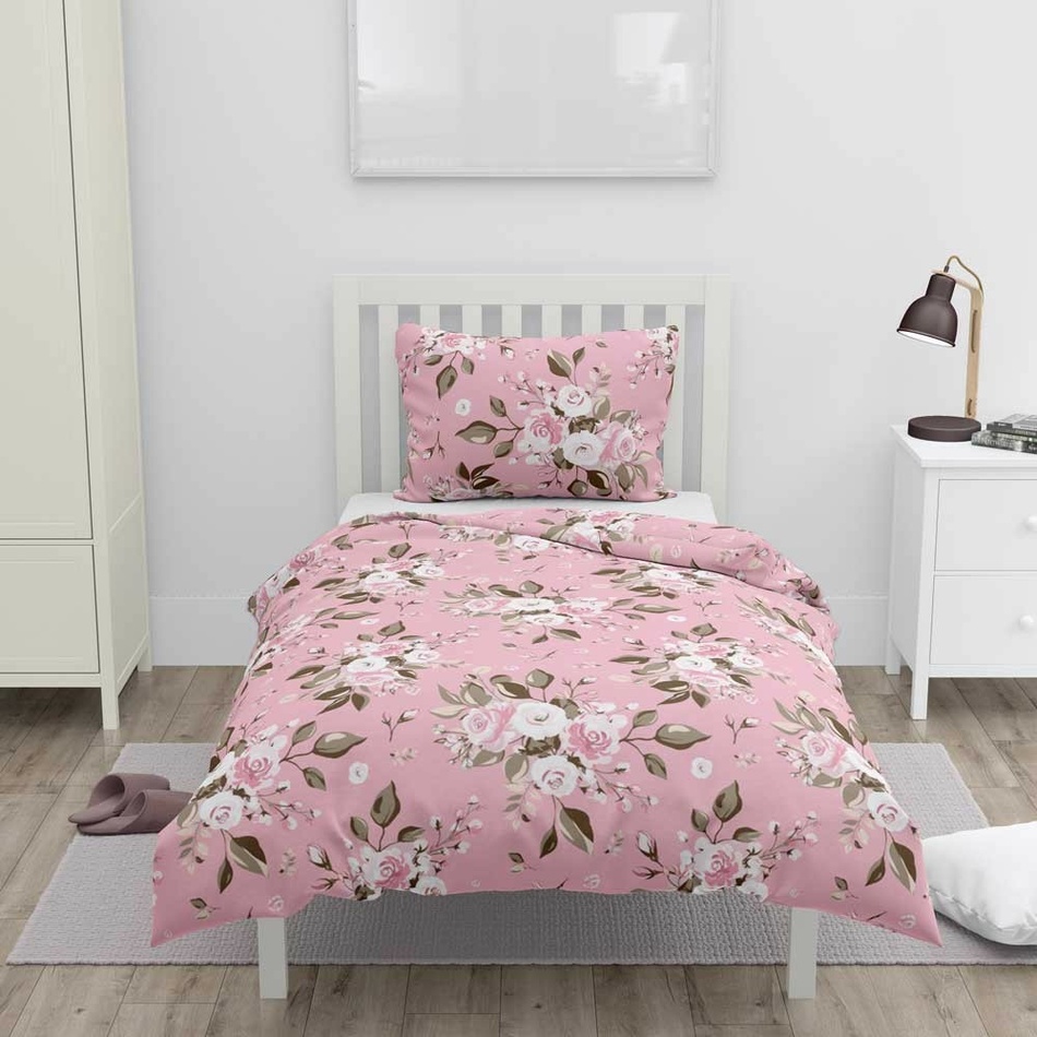 Lenjerie de pat din bumbac Trandafiri roz, 140 x 200 cm, 70 x 90 cm