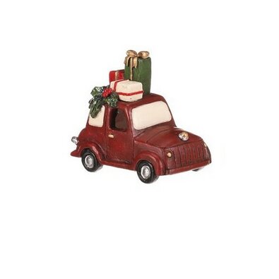 Vianočná dekorácia Auto s darčekmi, červená, polyresin, LED