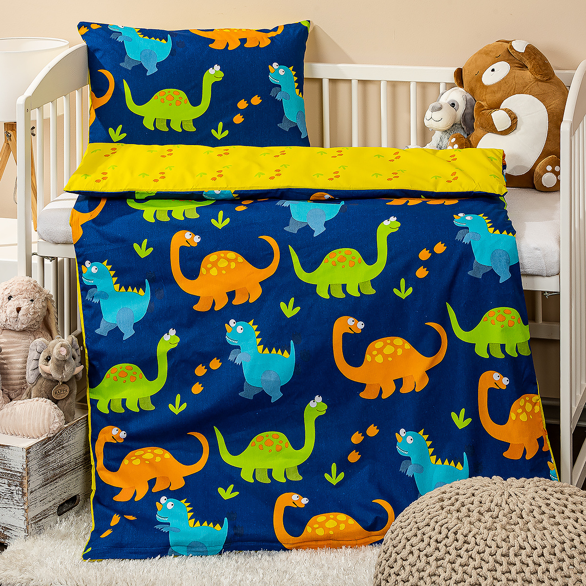 Poza Lenjerie de pat copii, din bumbac, 4Home Dino, 100 x 135 cm, 40 x 60 cm