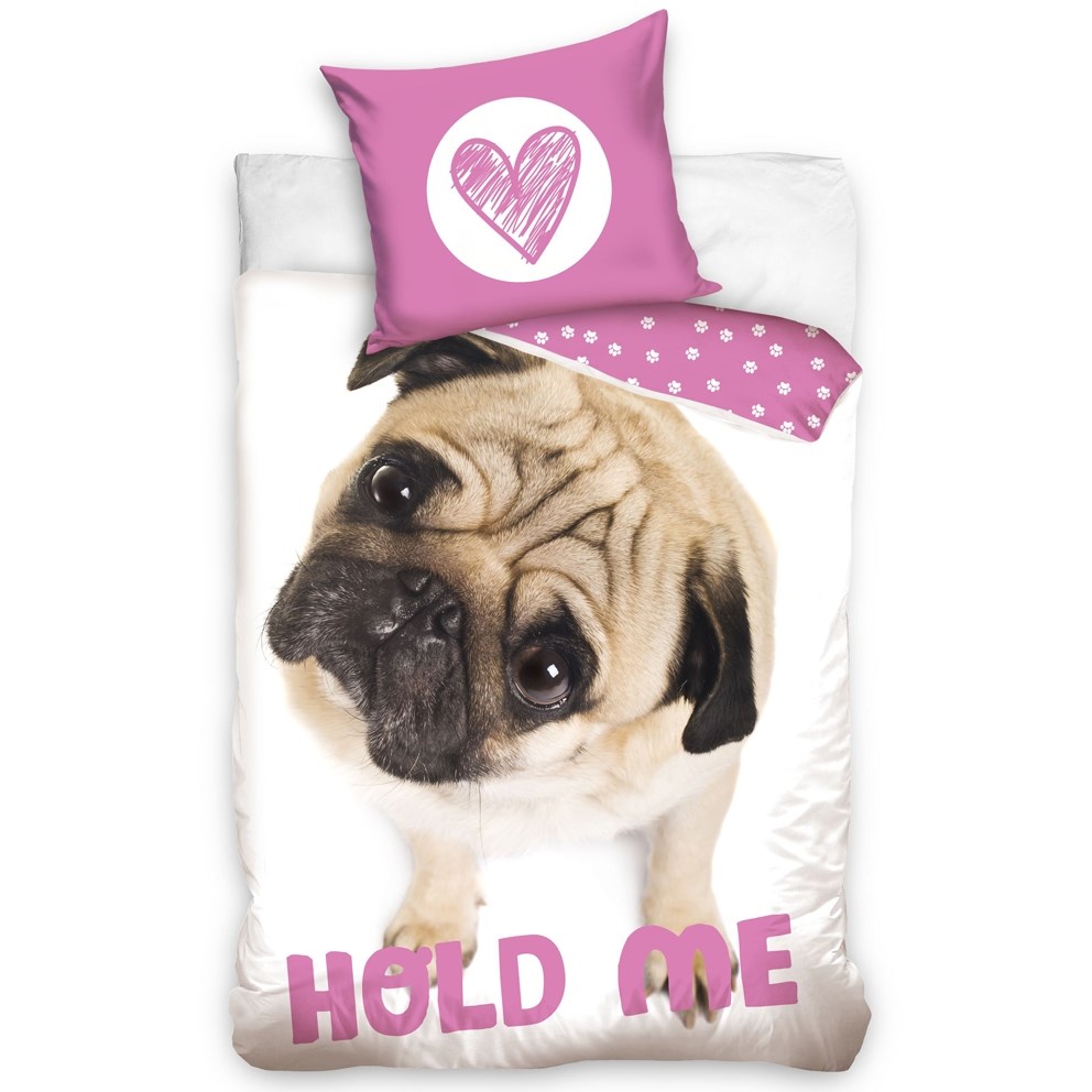 Carbotex Bavlnené obliečky Mopslík - Hold me, 140 x 200 cm, 70 x 90 cm