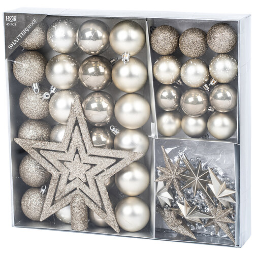 Set ornamente de Crăciun, Ribera 45 buc., argintiu