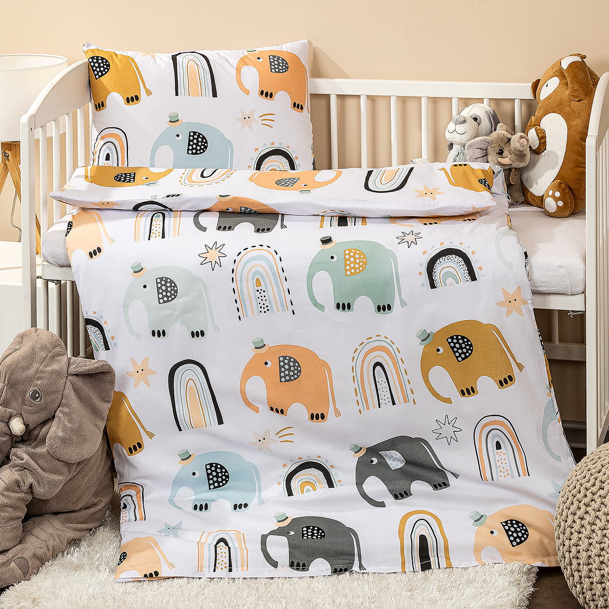 Poza Lenjerie de pat copii, din bumbac, 4HomeLittle elephant, 100 x 135 cm, 40 x 60 cm
