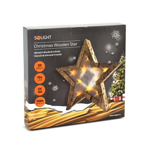Solight Vánoční dřevěná hvězda 10 LED, teplá bílá