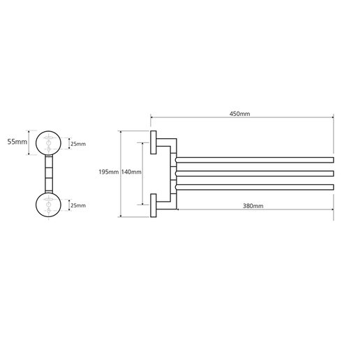 SAPHO XR407 X-Round suport triplu pentru prosoape45 cm, argintiu