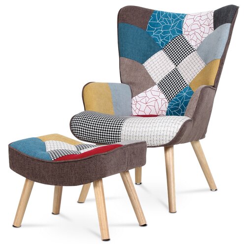 Křeslo ušák s podnožkou PW2, patchwork
