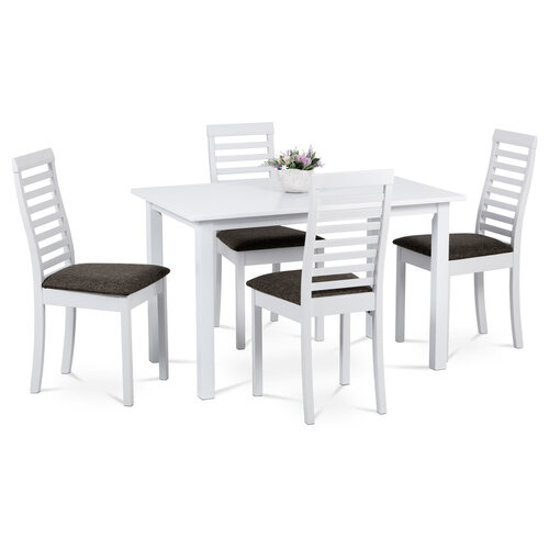 Esszimmergarnitur aus massivem Buchenholz, 5 Teile, Weiß