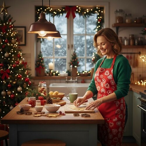 Різдвяний кухонний фартух Серце червоний, 70 x 90 см