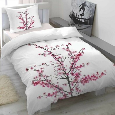 Cherry blossom szatén ágyneműhuzat, 140 x 200 cm, 70 x 90 cm