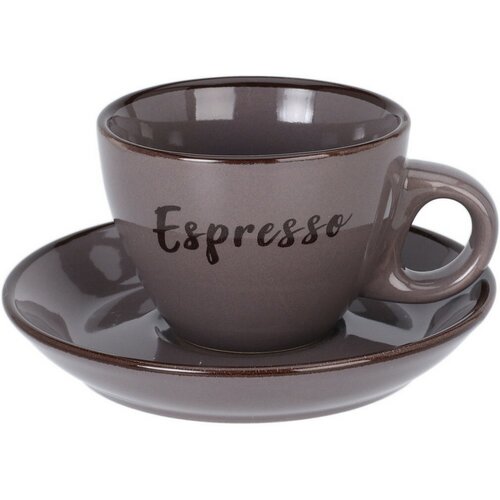 Ceașcă de gresie cu farfurioară Espresso, 100 ml,gri închis