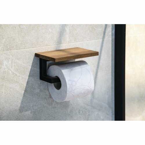 SAPHO Ska421 Ska uchwyt na papier toaletowy z półką 15 x 8 x 10 cm, czarny mat/dąb