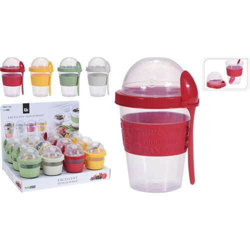EH Jogurtni lonček z žličko, 600 ml, plastika,mešana barva
