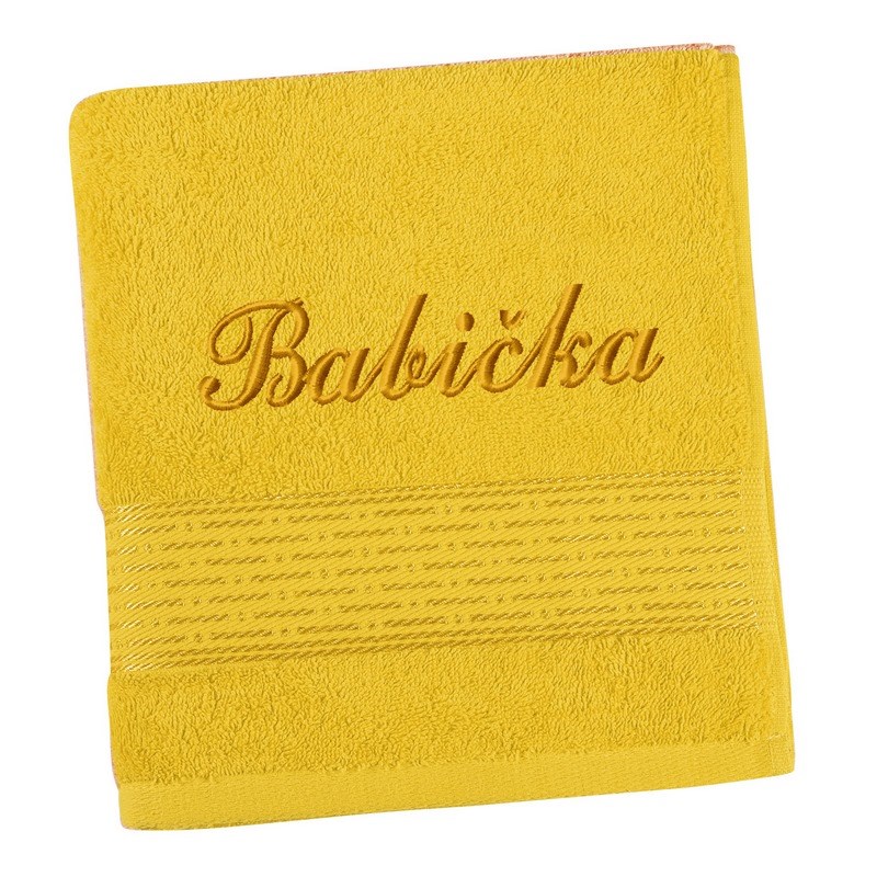 Bellatex Ručník s výšivkou Babička žlutá, 50 x 100 cm