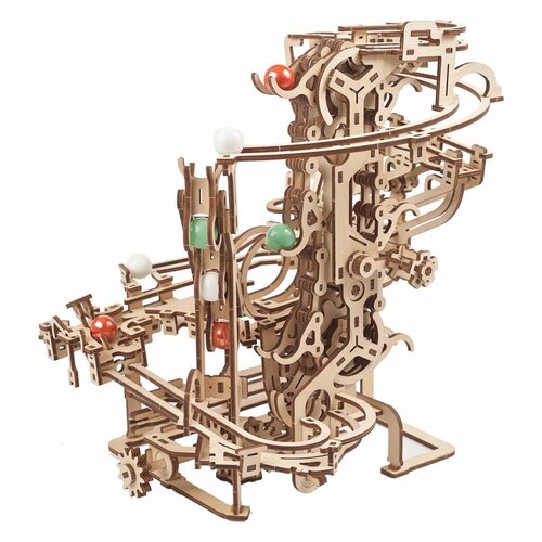 Ugears 3D drevené mechanické puzzle Guľôčková dráha reťazová