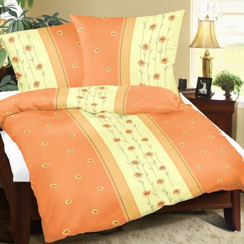 Bavlnené obliečky Kvietok oranžová, 240 x 200 cm, 2 ks 70 x 90 cm