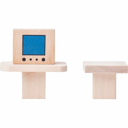 Woody Zweistöckiges Puppenhaus mit Balkon und Zubehör, 55 x 26 x 51,5 cm