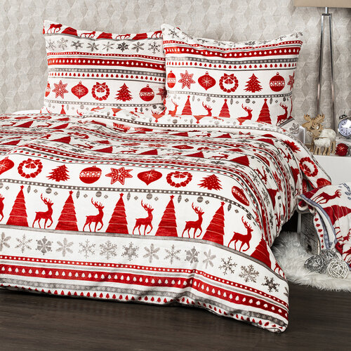 Lenjerie de pat din microflanel 4Home Christmas Time roșu, 140 x 200 cm, 70 x 90 cm