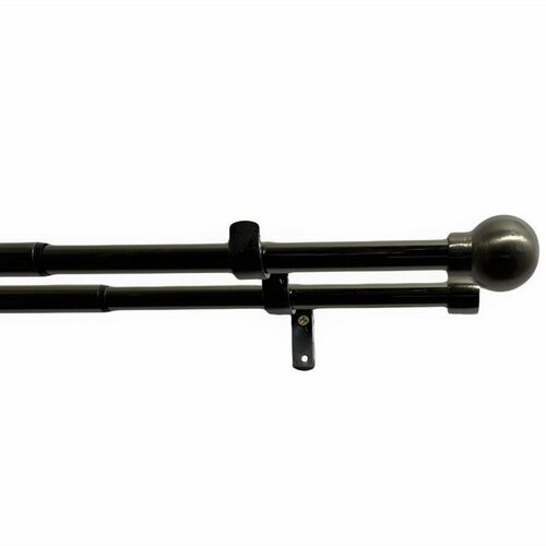 Golyó dupla széthúzható karnis szett, 16/19mm fekete nikkel, 200 - 350 cm, gyűrűk nélkül., 200 - 350 cm