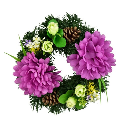 Wianek na Dzień Zaduszny Fioletowe chryzantemy, 20 cm