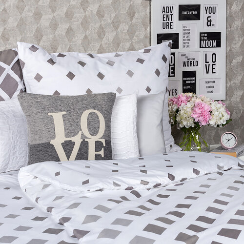 4Home Posteljnina Geometric siva mikro, 140 x 220cm, 70 x 90 cm