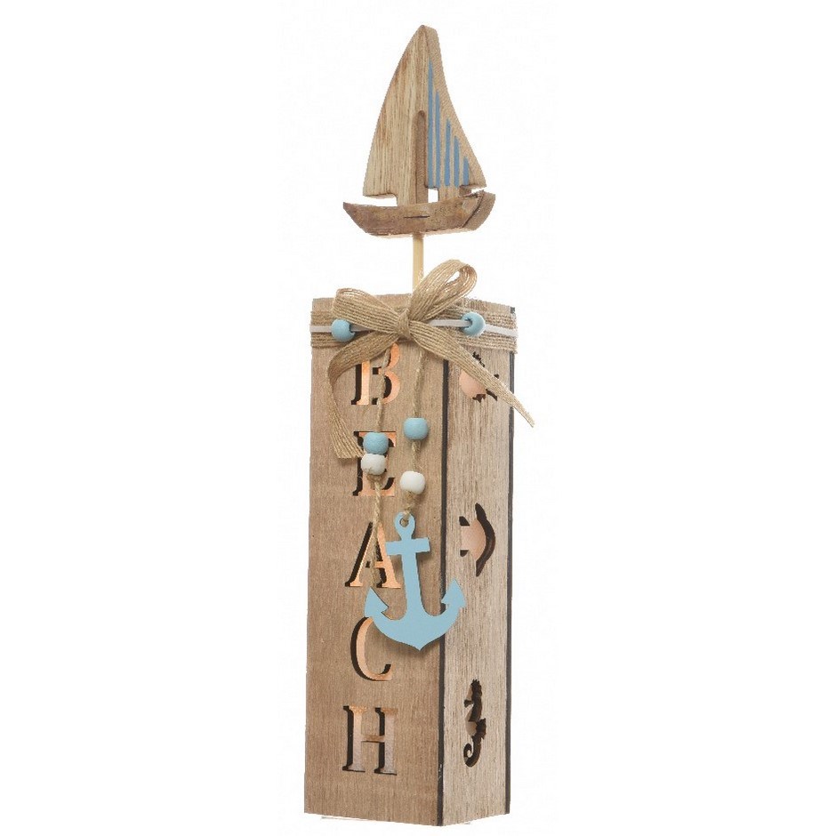 Drevená LED dekorácia Boat modrá, 33 cm