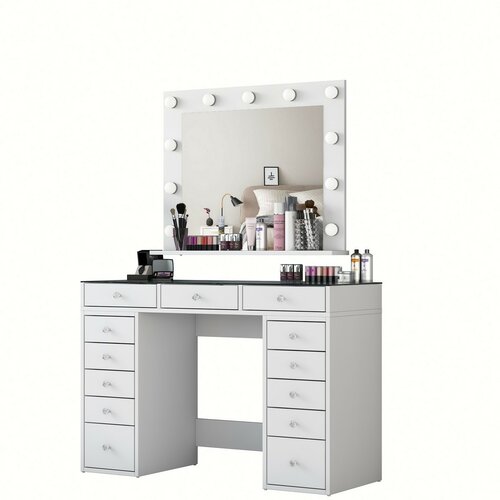 Schminktisch Livia White mit Glasplatte
