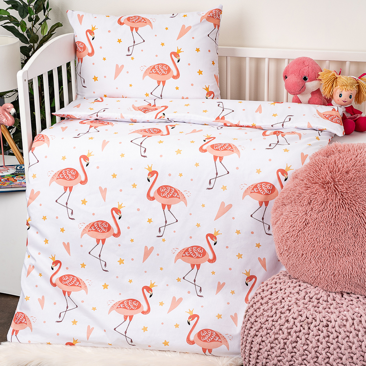 4Home Flamingo pamut ágyneműhuzat kiságyba, 100 x 135 cm, 40 x 60 cm, 100 x 135 cm, 40 x 60 cm