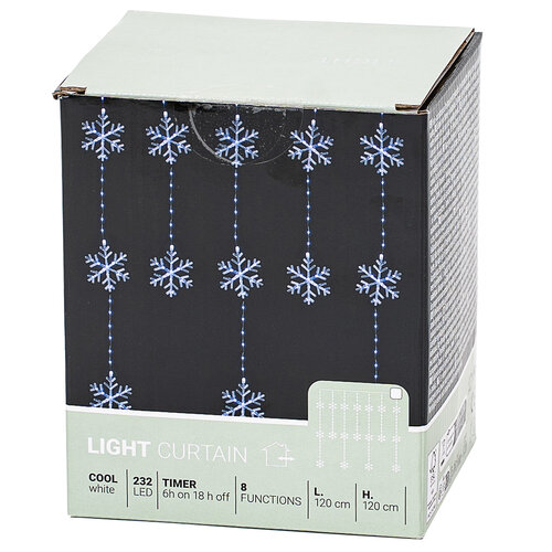 Kurtyna świetlna zewnętrzna Snowflakes, 120x120 cm, LED, zimna biała timer, 8 funkcji
