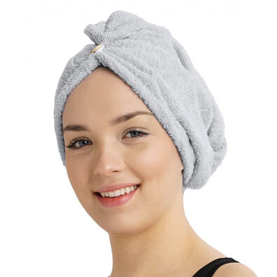 Hitro sušeča frotirana turban za lase svetlo siva