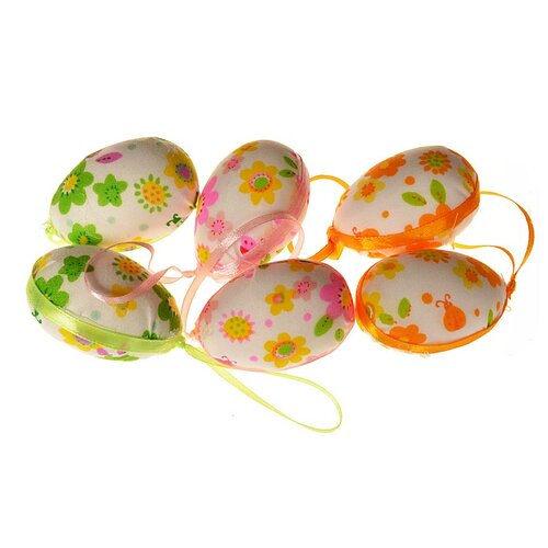 Zestaw wielkanocnych jajek z motywem kwiatowym,wysokość 6 cm,  6 sztuk w opakowaniu