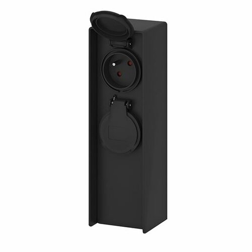 Solight PG04 Záhradný stĺpik IP44, plast, 2zásuvky, hranol, čierna