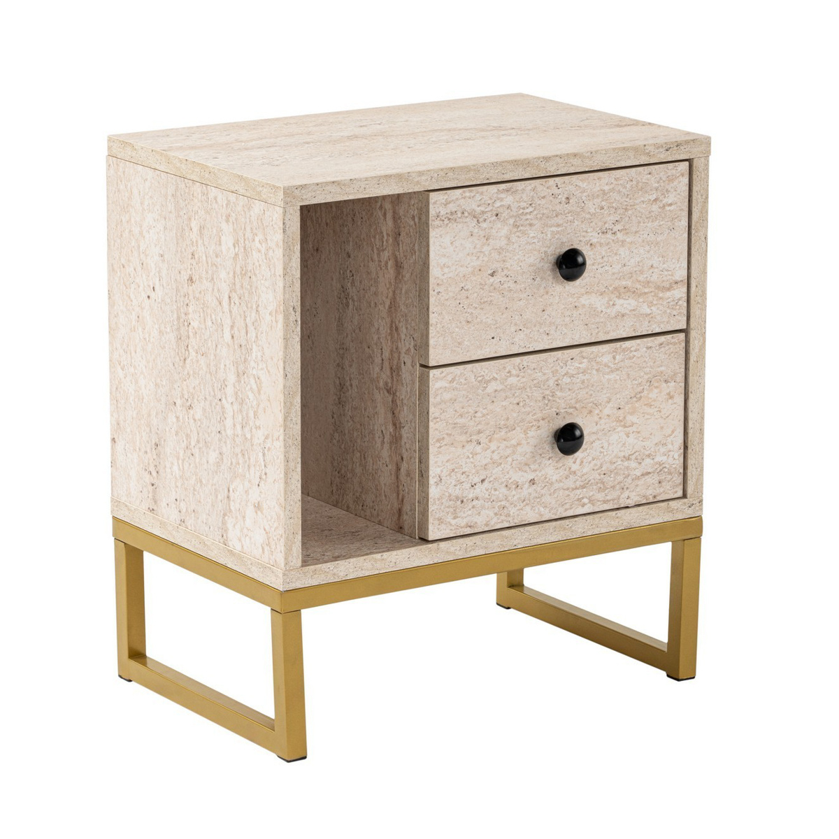 Stolik nocny Glimmer Travertine, beżowy