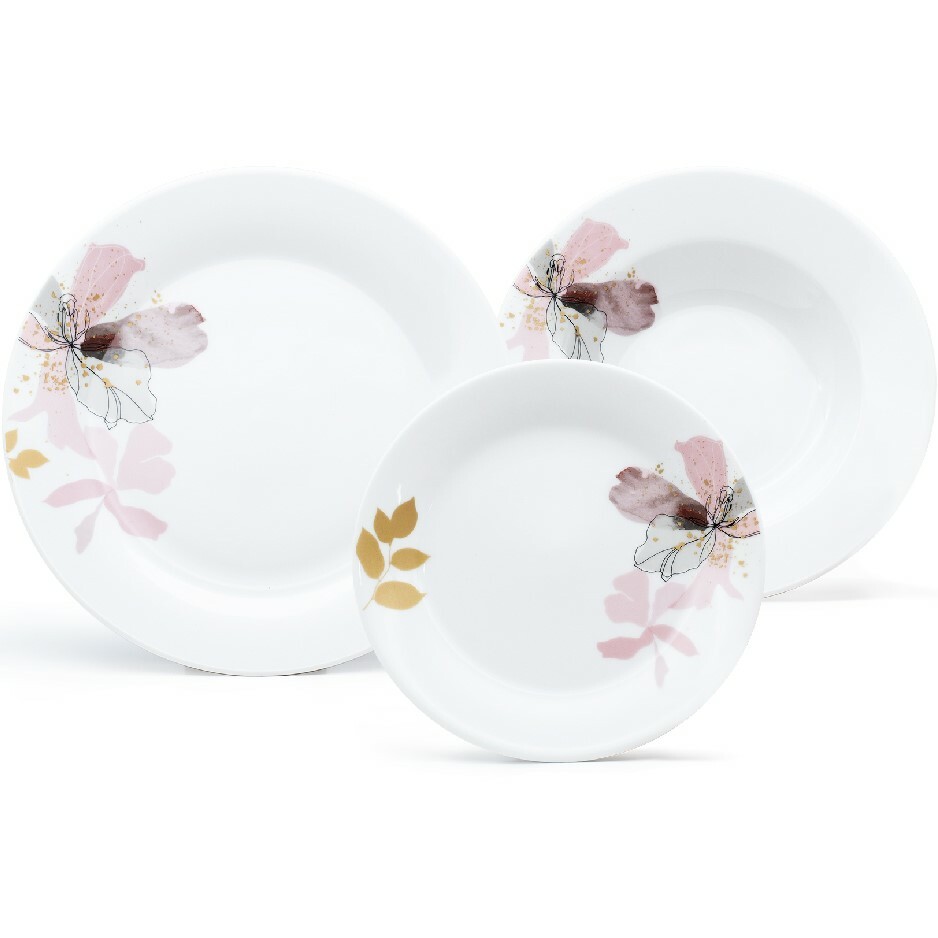 Arôme Home 18-częściowy zestaw obiadowy Kosatec, ekstra biały