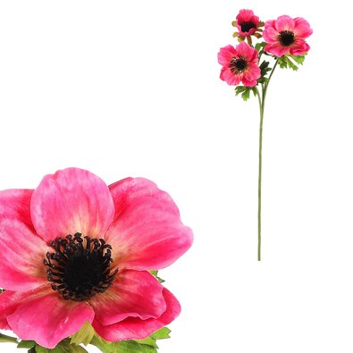 Anemone művirág, 3 virág, sötét rózsaszín , 15 x15 x 55 cm