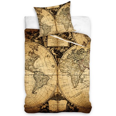 Bavlnené obliečky Mapa Sveta, 140 x 200 cm, 70 x 90 cm