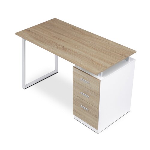 Biurko 3218 SON, białe i dąb sonoma