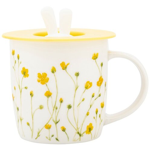 Altom Porcelanasti skodelica Marigolds ssilikonskim pokrovčkom, 360 ml