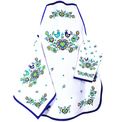 Folklór törlőruha, kék, 45 x 70 cm, 3 db-os szett
