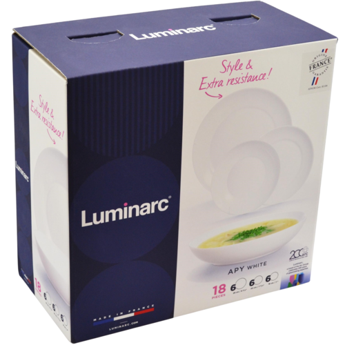 Luminarc 18-częściowy zestaw talerzy Apy White