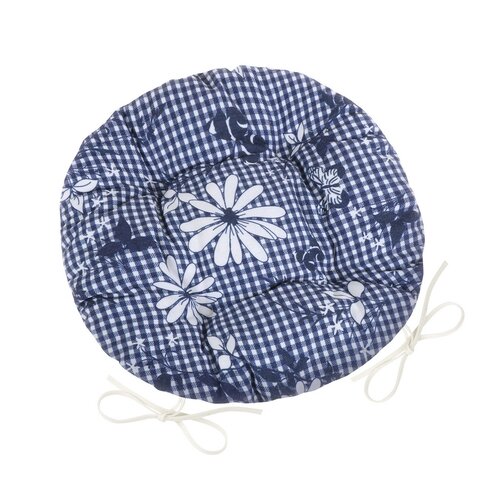 Bellatex Siedzisko DITA okrągłe pikowane Kratka z kwiatem niebieski, 40 cm
