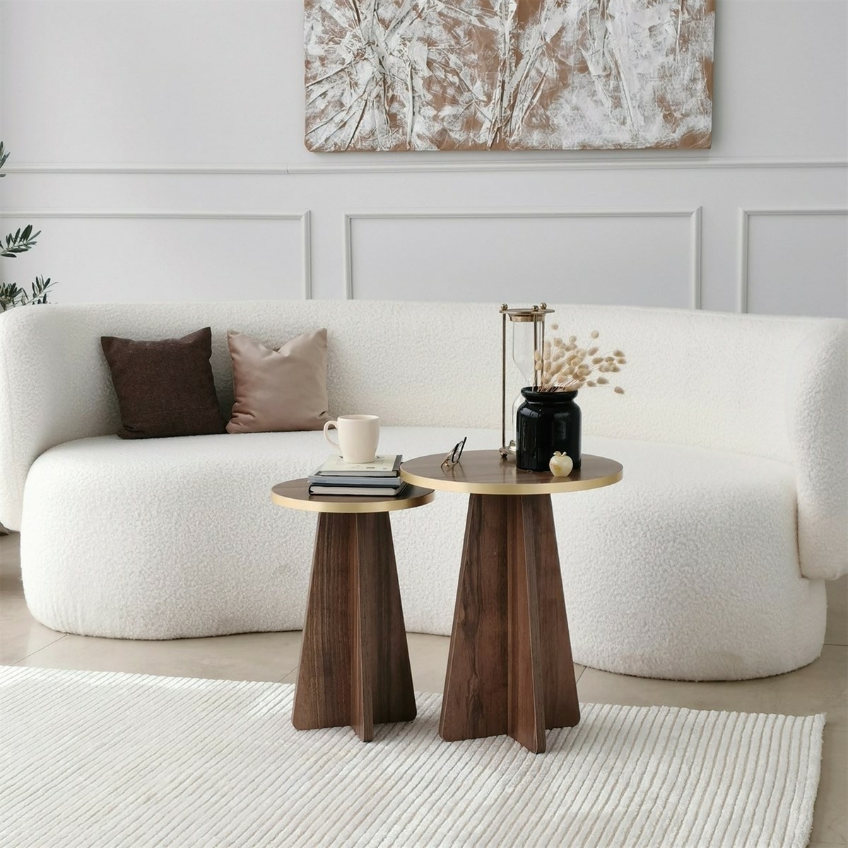 Súprava konferenčných stolíkov Mushroom Gold and Walnut, 2 ks