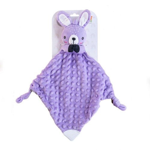 Usínačik babyted Zajačik, hryzátko, hrkálka plyš 25 x 25 cm, fialová
