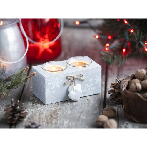 Podwójny świecznik Love Winter szary, 15 x 8 cm