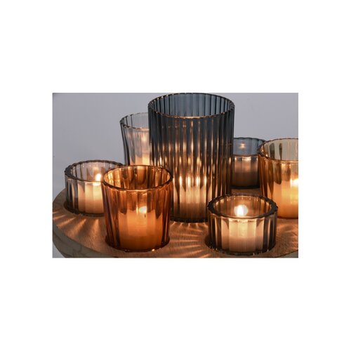 Elegancki zestaw świeczników na drewnianej podstawce, 23 cm