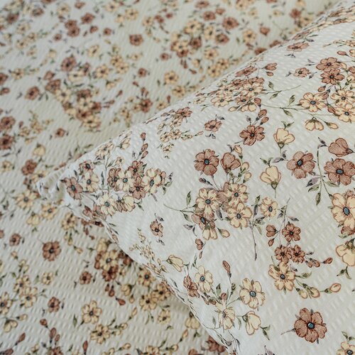 Lenjerie de pat din bumbac crep Kvalitex Flori bej, 140 x 220 cm, 70 x 90 cm