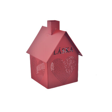 InDecor Suport metalic pentru lumânări House - Love red , 12 x 12 x 17 cm