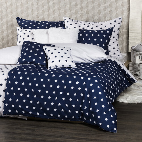 4Home Baumwollbettwäsche Stars Navy Blue, 160 x 200 cm, 70 x 80 cm