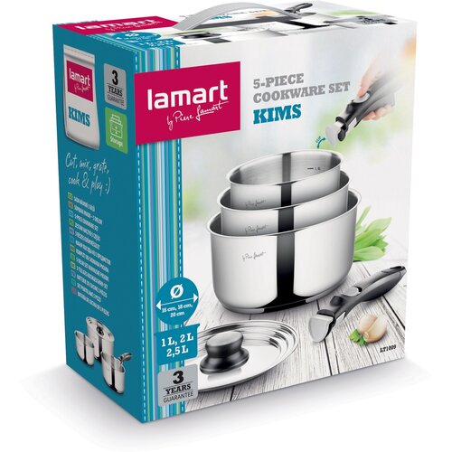 Lamart LT1009 set de vase din oțel inoxidabilKims, 5 piese