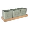 Set ghivece de metal cu suport Orion Greenish, 37 x 13,5 x 12 cm