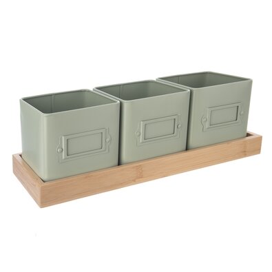 Orion Fém virágcserepek alátéttel Greenish, 37 x13,5 x 12 cm