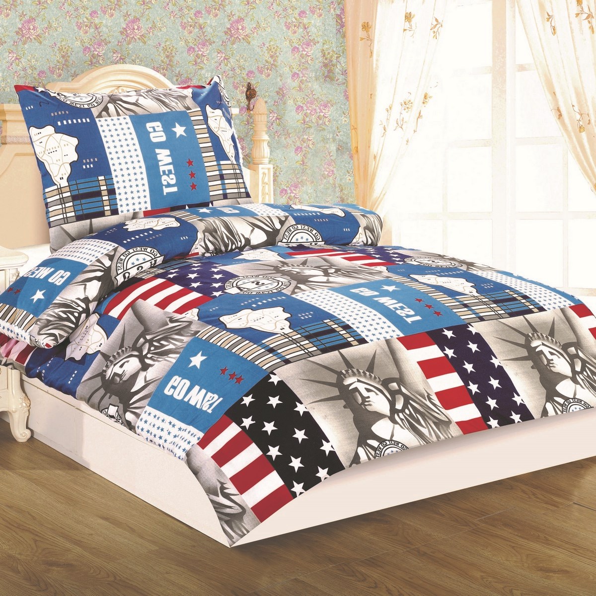 JAHU Obliečky Dallas Amerika mikrosatén, 140 x 200 cm, 70 x 90 cm